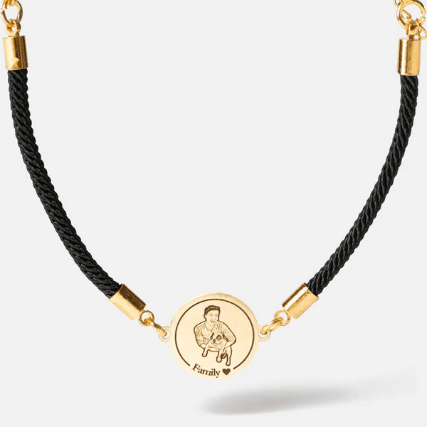 Personalized Medallion Shape Pet Photo Engraved Bracelet Titanium Gold