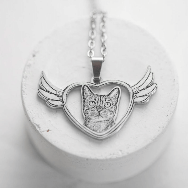 Personalized Angel Wing Photo Engraved Necklace Sterling Silver