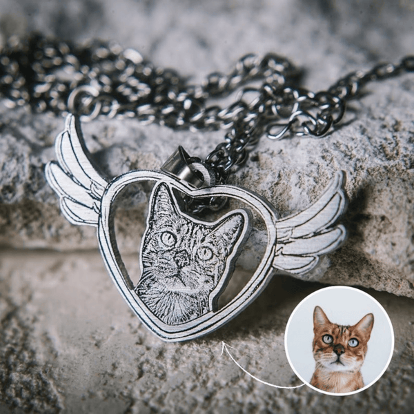 Personalized Angel Wing Photo Necklace Stainless Steel