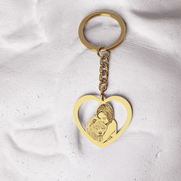 Personalized Heart-Shape Photo Keychain Gold For Pet Lover