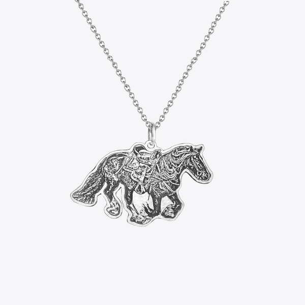 Personalized Horse Photo Engraved Necklace Sterling Silver