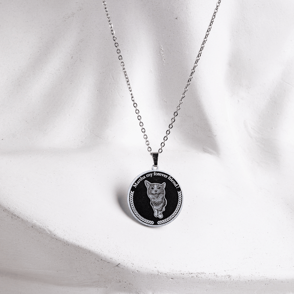 Personalized Medallion Cat Photo Necklace Stainless Steel