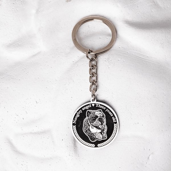 Personalized Medallion Dog Photo Keychain Stainless Steel