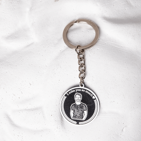 Personalized Medallion People Photo Keychain Sterling Silver