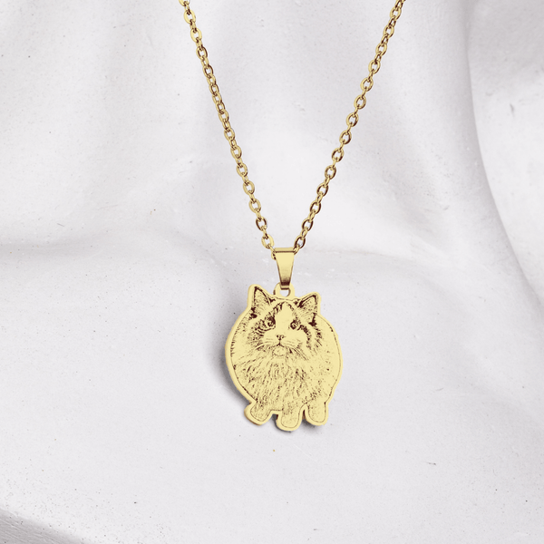 Personalized Pet Photo Engraved Necklace Titanium Gold