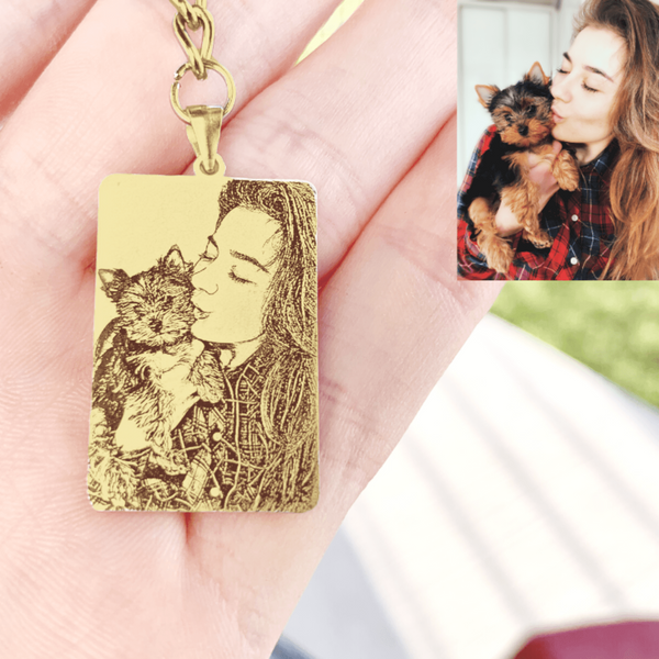 Personalized Dog Tag Photo Keychain-Titanium Gold