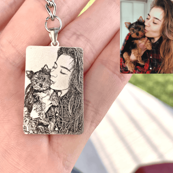 Personalized Stainless Steel Dog Tag Photo Keychain