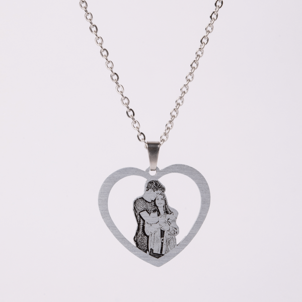 Personalize Heart Shape Couple Photo Necklace Sterling Silver
