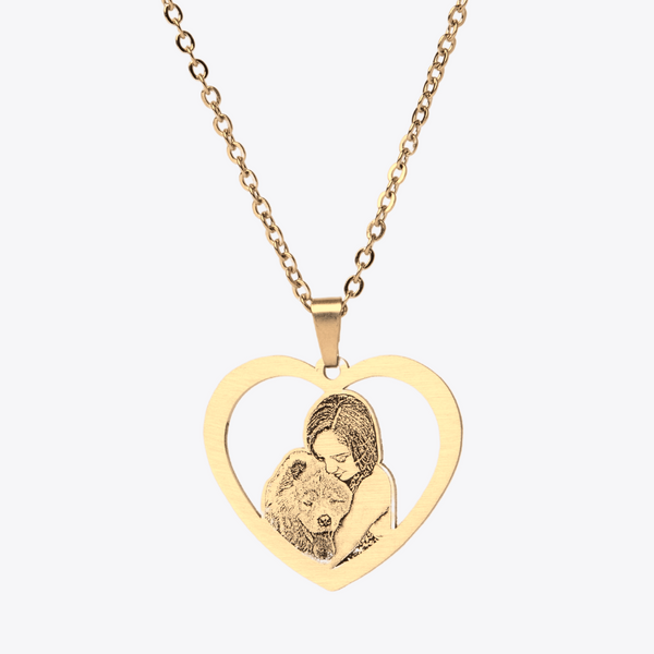Personalized Heart Shape Photo Necklace Gold For Pet Lover