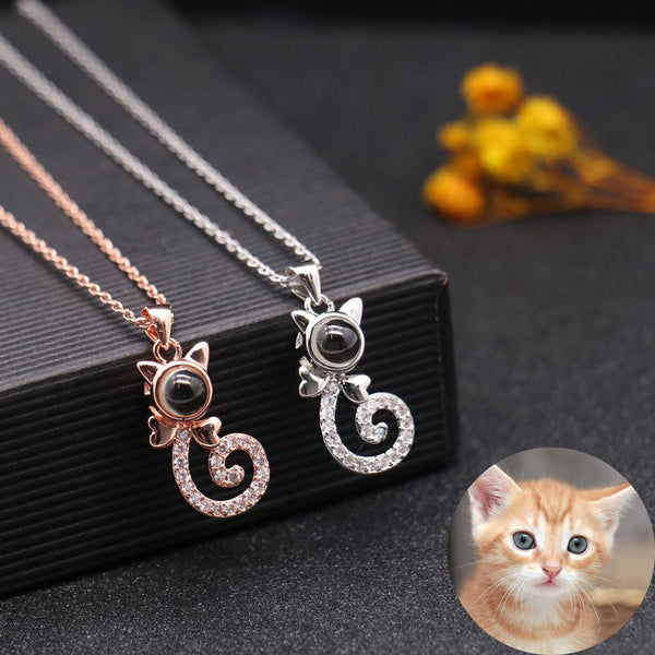 Personalized Photo Engraved Projection Necklace For Cat Lover