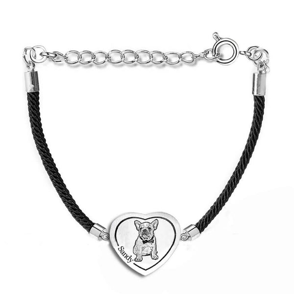 Personalized Heart Shape Pet Photo Engraved Bracelet Sterling Silver