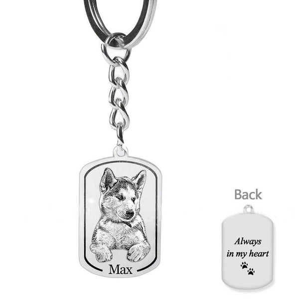 Custom Photo Engraved Stainless Steel Dog Tag Keychain