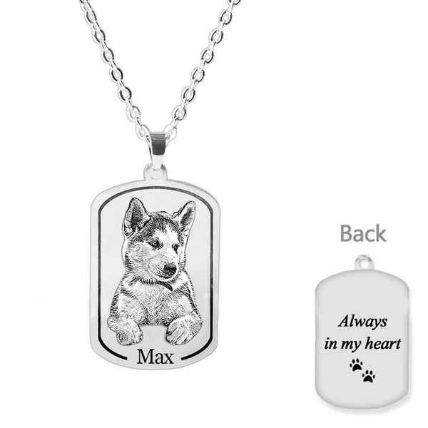 Custom Photo Engraved Sterling Silver Dog Tag Necklace